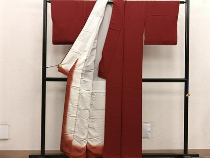 平和屋着物■上質な色無地　草花地紋　赤錆色　正絹　逸品　BAAX5631mz
