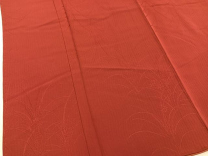 平和屋着物■上質な色無地　草花地紋　赤錆色　正絹　逸品　BAAX5631mz