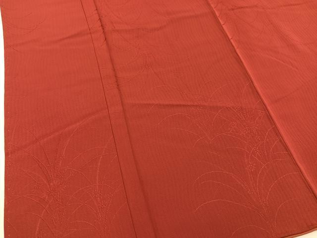 平和屋着物■上質な色無地　草花地紋　赤錆色　正絹　逸品　BAAX5631mz
