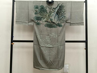 平和屋着物■男性　長襦袢　単衣　鷹　金彩　正絹　逸品　BAAX5637mz