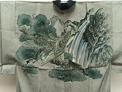平和屋着物■男性　長襦袢　単衣　鷹　金彩　正絹　逸品　BAAX5637mz