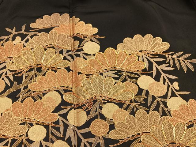 平和屋着物■豪華黒留袖　駒刺繍　松　金彩　正絹　逸品　BAAX5639mz