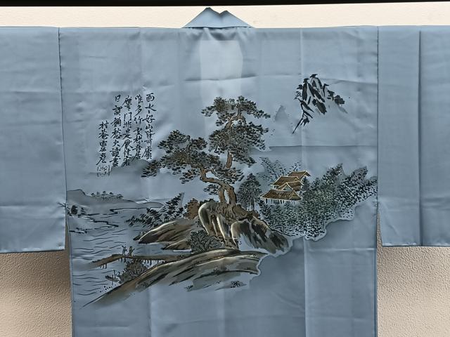 平和屋着物□男性 長襦袢 無双仕立て 風景文 金彩 洗える着物 BAAX5641mz