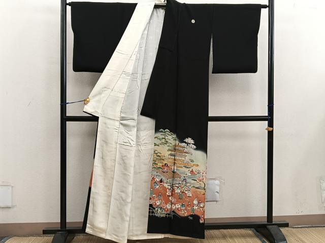 平和屋着物■豪華黒留袖　作家物　人物風景文　暈し染め　金彩　正絹　逸品　BAAX5643mz