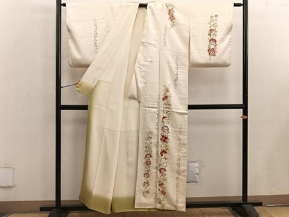 平和屋着物■訪問着　駒刺繍　草花文　金彩　正絹　逸品　BAAX5644mz