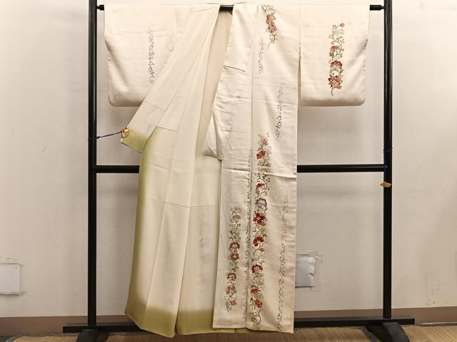 平和屋着物■訪問着　駒刺繍　草花文　金彩　正絹　逸品　BAAX5644mz