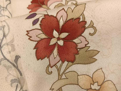 平和屋着物■訪問着　駒刺繍　草花文　金彩　正絹　逸品　BAAX5644mz