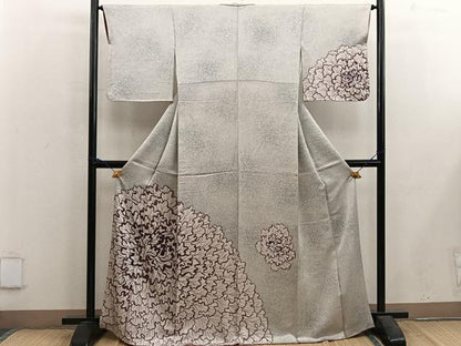 平和屋着物■訪問着　牡丹文　たたき染め　正絹　逸品　BAAX5647mz