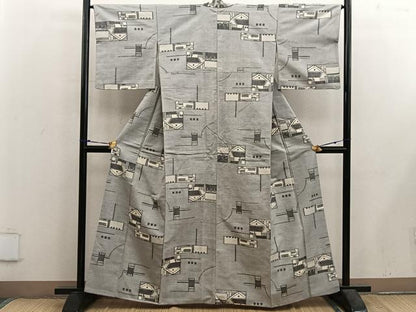 平和屋着物■上質な紬　風景文　正絹　逸品　BAAX5648mz