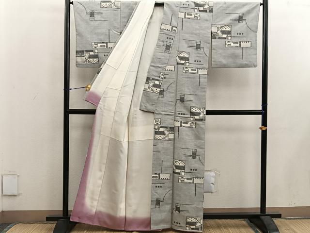 平和屋着物■上質な紬　風景文　正絹　逸品　BAAX5648mz