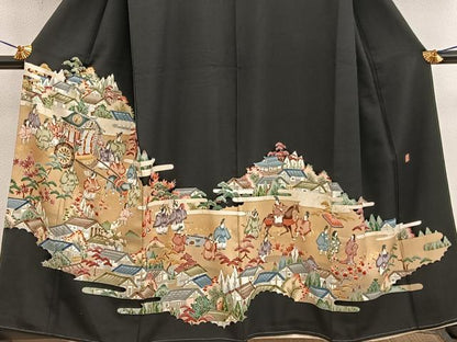 平和屋着物■豪華黒留袖　作家物　平安人物風景文　金彩　正絹　逸品　BAAX5650mz