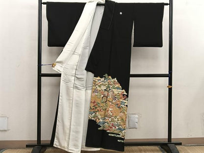 平和屋着物■豪華黒留袖　作家物　平安人物風景文　金彩　正絹　逸品　BAAX5650mz