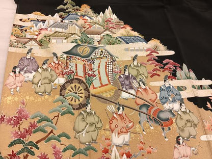 平和屋着物■豪華黒留袖　作家物　平安人物風景文　金彩　正絹　逸品　BAAX5650mz