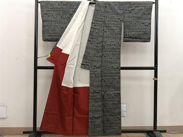平和屋着物■上質な紬　横段文　正絹　逸品　BAAX5651mz