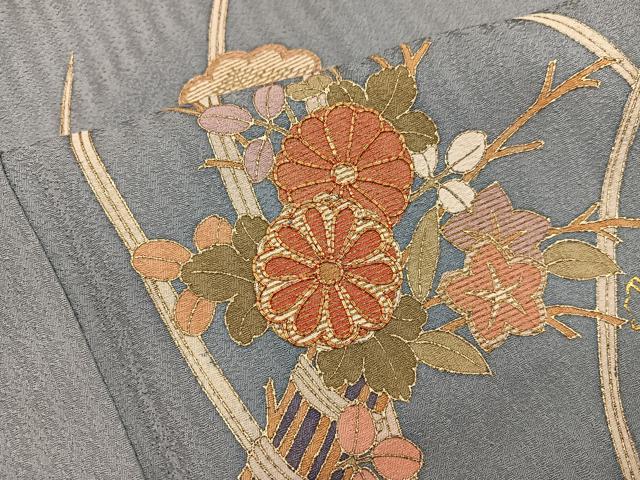平和屋着物■訪問着　駒刺繍　菊花文　金彩　正絹　逸品　BAAX5662mz