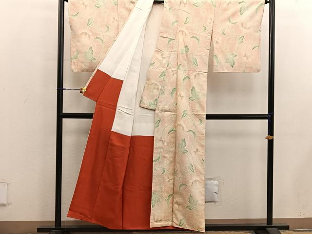 平和屋着物■上質な紬　花唐草文　正絹　逸品　BAAX5663mz