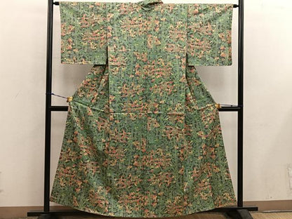 平和屋着物■上質な紬　草花文　正絹　逸品　BAAX5666mz