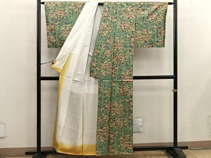 平和屋着物■上質な紬　草花文　正絹　逸品　BAAX5666mz