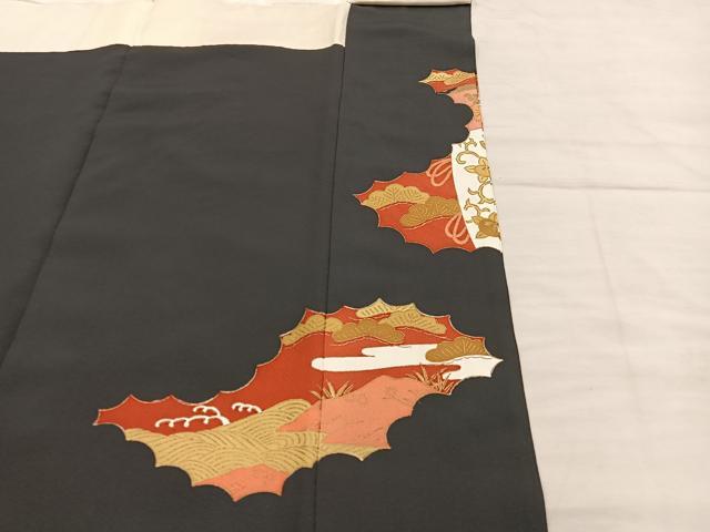 平和屋着物■豪華黒留袖　刺繍　飛鶴花文　金銀糸　正絹　逸品　BAAX5667mz