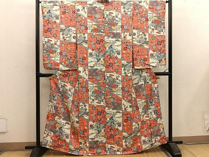 平和屋着物■上質な小紋　型染め　菊花文　正絹　逸品　BAAX5670mz