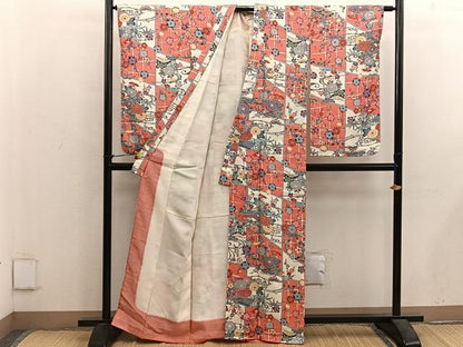 平和屋着物■上質な小紋　型染め　菊花文　正絹　逸品　BAAX5670mz