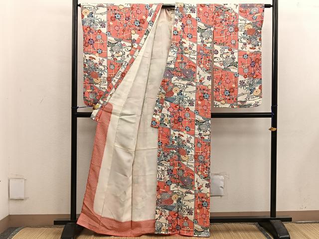 平和屋着物■上質な小紋　型染め　菊花文　正絹　逸品　BAAX5670mz