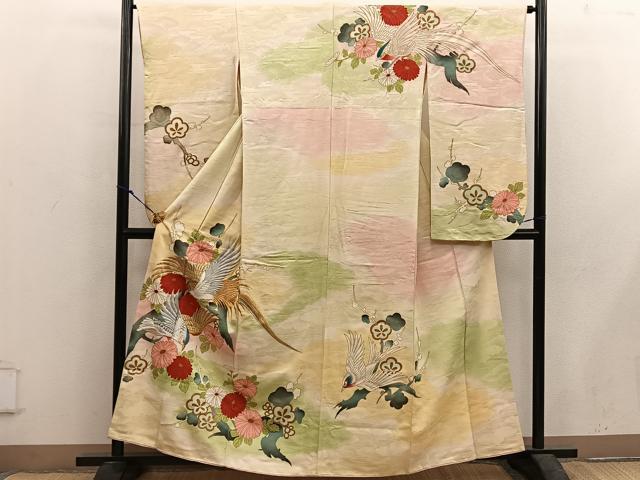 平和屋着物■小振袖　刺繍　鳳凰花文　暈し染め　金銀糸　正絹　逸品　BAAX5674mz