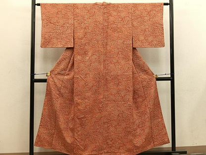 平和屋着物■上質な紬　草花文　正絹　逸品　BAAX5678mz