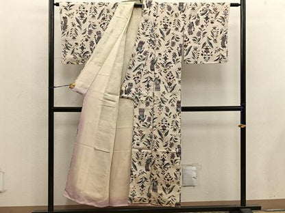 平和屋着物■上質なお召　孔雀花文　正絹　逸品　BAAX5680mz