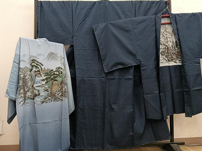 平和屋着物●男性　本場大島紬　アンサンブル　キングサイズ　襦袢セット　100亀甲　総詰め　正絹　逸品　未使用　BAAX5690mz