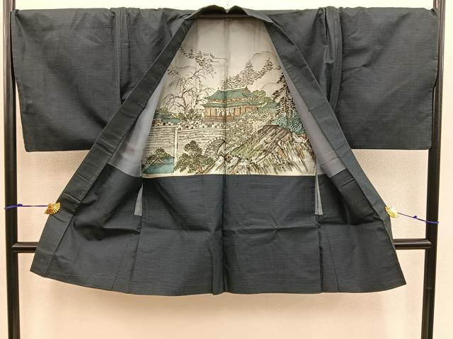 平和屋着物●男性　紬　アンサンブル　キングサイズ　100亀甲　総詰め　正絹　逸品　BAAX5693mz