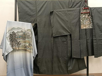 平和屋着物●男性　本場大島紬　アンサンブル　襦袢セット　100亀甲　総詰め　正絹　逸品　BAAX5696mz