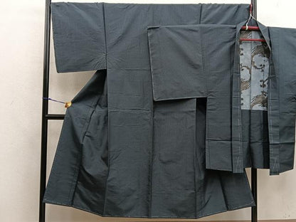 平和屋着物●男性　紬　アンサンブル　亀甲文　羽裏・龍　正絹　逸品　未使用　BAAX5697mz