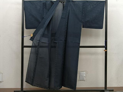 平和屋着物＊夏物　男性　紗紬　黒緑色　正絹　逸品　BAAX5700mz