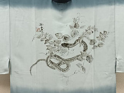 平和屋着物●男性　長襦袢　袷　手描き　蛇　暈し染め　正絹　逸品　BAAX5701mz
