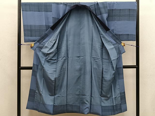 平和屋着物●男性　長襦袢　袷　横段文　正絹　逸品　BAAX5702mz