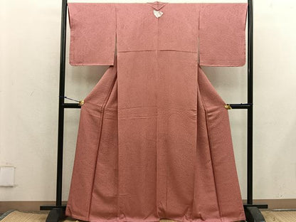 平和屋着物●上質な色無地　辻が花地紋　珊瑚朱色　正絹　逸品　未使用　BAAX5709mz