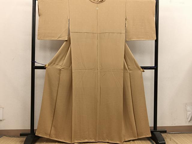 平和屋着物●上質な色無地　唐草地紋　黄橡色　正絹　逸品　BAAX5710mz