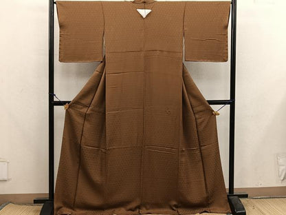 平和屋着物●上質な色無地　花唐草地紋　香染色　正絹　逸品　BAAX5711mz
