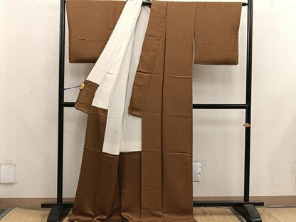 平和屋着物●上質な色無地　花唐草地紋　香染色　正絹　逸品　BAAX5711mz