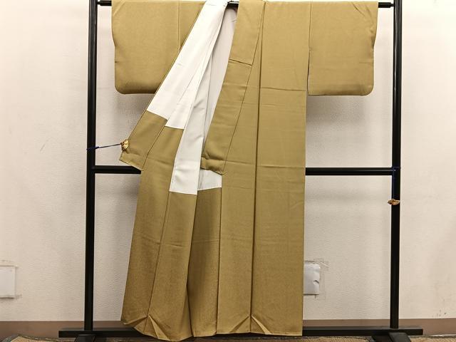 平和屋着物■上質な色無地　飛鶴草葉地紋　芥子色　正絹　逸品　BAAX5713mz