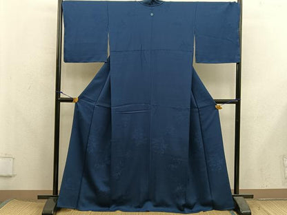平和屋着物●上質な色無地　草葉地紋　青褐色　正絹　逸品　BAAX5714mz