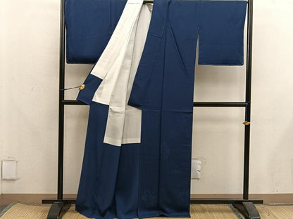 平和屋着物●上質な色無地　草葉地紋　青褐色　正絹　逸品　BAAX5714mz