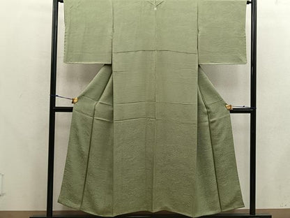 平和屋着物■上質な色無地　風景地紋　油色　正絹　逸品　BAAX5716mz