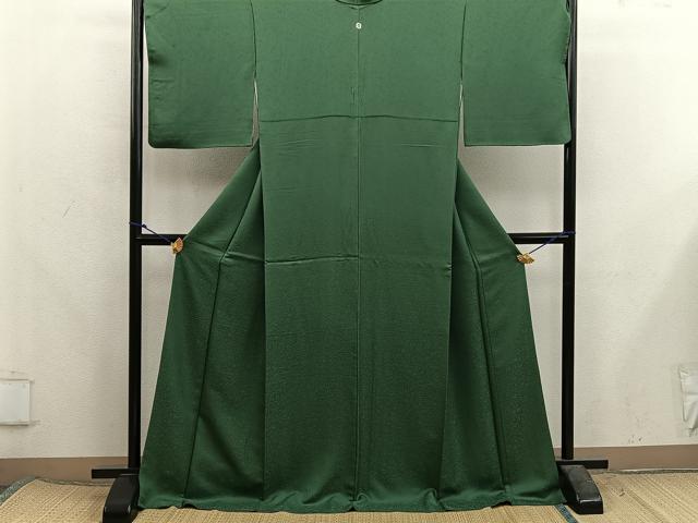 平和屋着物●上質な色無地　草葉地紋　麹塵色　正絹　逸品　BAAX5719mz