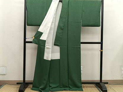 平和屋着物●上質な色無地　草葉地紋　麹塵色　正絹　逸品　BAAX5719mz