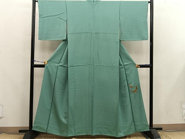 平和屋着物●染色作家　斉藤三才　色無地　柳染色　正絹　逸品　BAAX5720mz