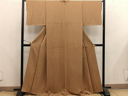 平和屋着物●上質な色無地　草花地紋　黄枯茶色　正絹　逸品　BAAX5722mz