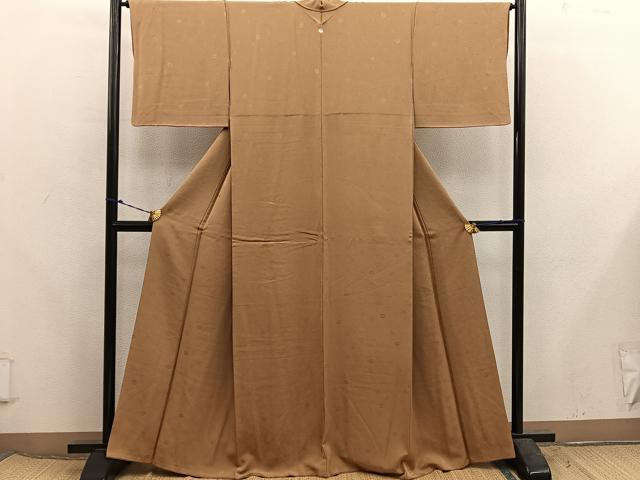 平和屋着物●上質な色無地　草花地紋　黄枯茶色　正絹　逸品　BAAX5722mz