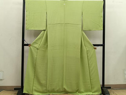 平和屋着物●上質な色無地　菊地紋　青朽葉色　正絹　逸品　BAAX5723mz